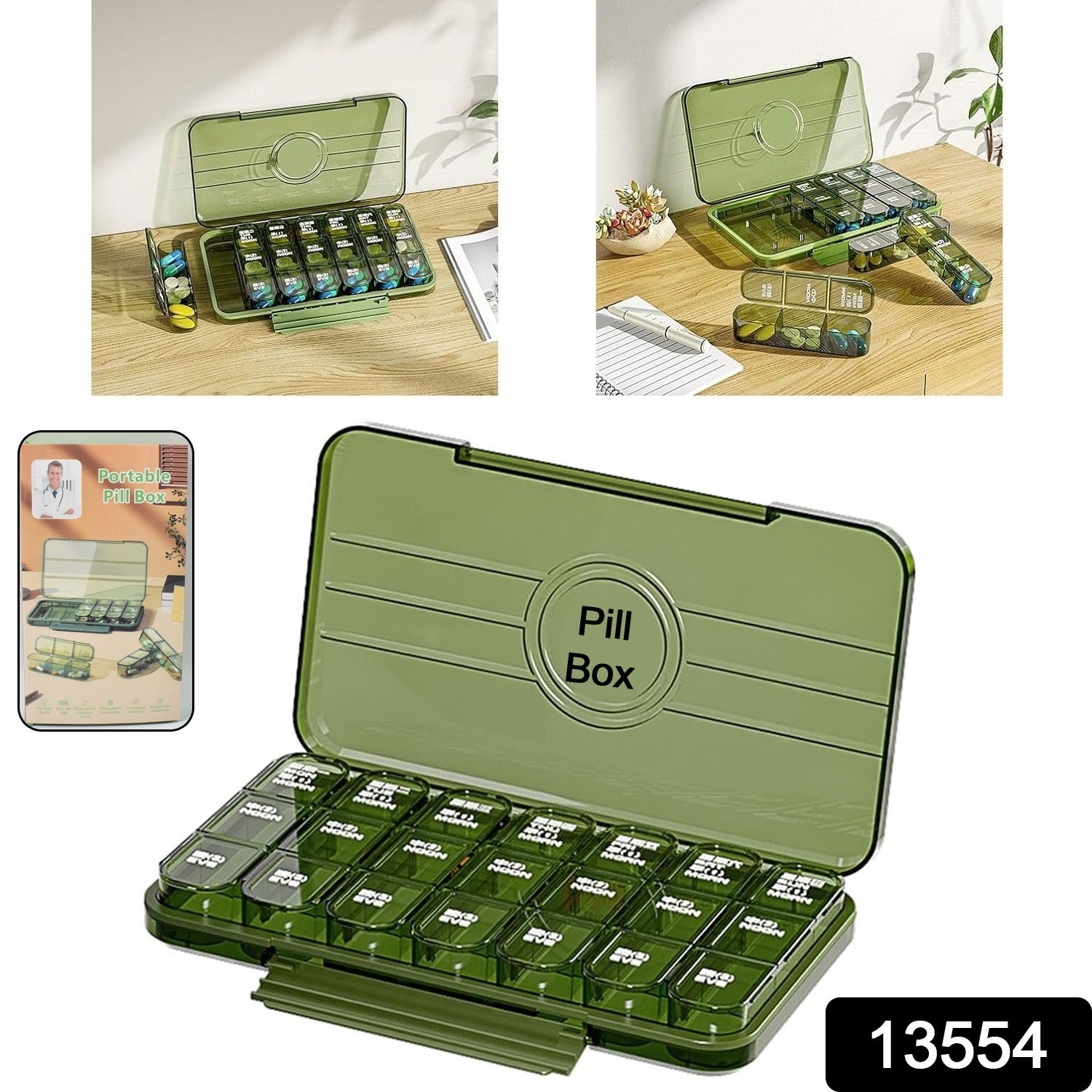 Portable Weekly Pill Box Organiser Daily Pill Keeper 21 Grid Container (1 Pc) Portable Weekly Pill Box Organiser Daily Pill Keeper 21 Grid Container (1 Pc)
